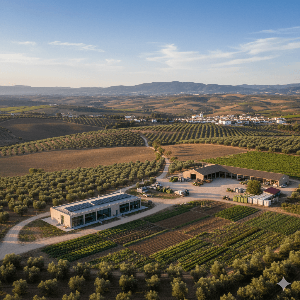 Panoramic view of the Agrios Verde cooperative farms in Alentejo, Portugal